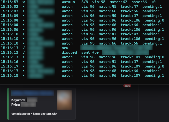 Screenshot des Vinted Monitors